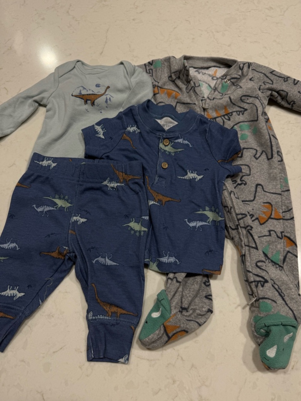 Infant Dinosaur One-Piece & Three-Piece Sets-Blue, Gray